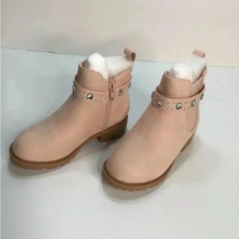 NIB Rilista Girls Lug Sole Boot Chelsea Non-slip  Suede Rhinestone Kids Size 4